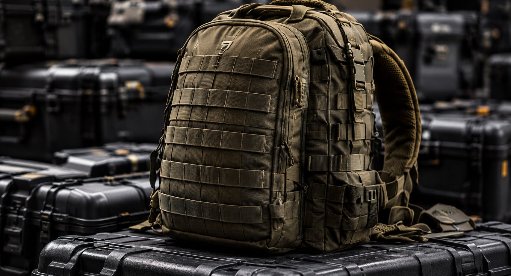 Olive tactical backpack with load-carrying webbing