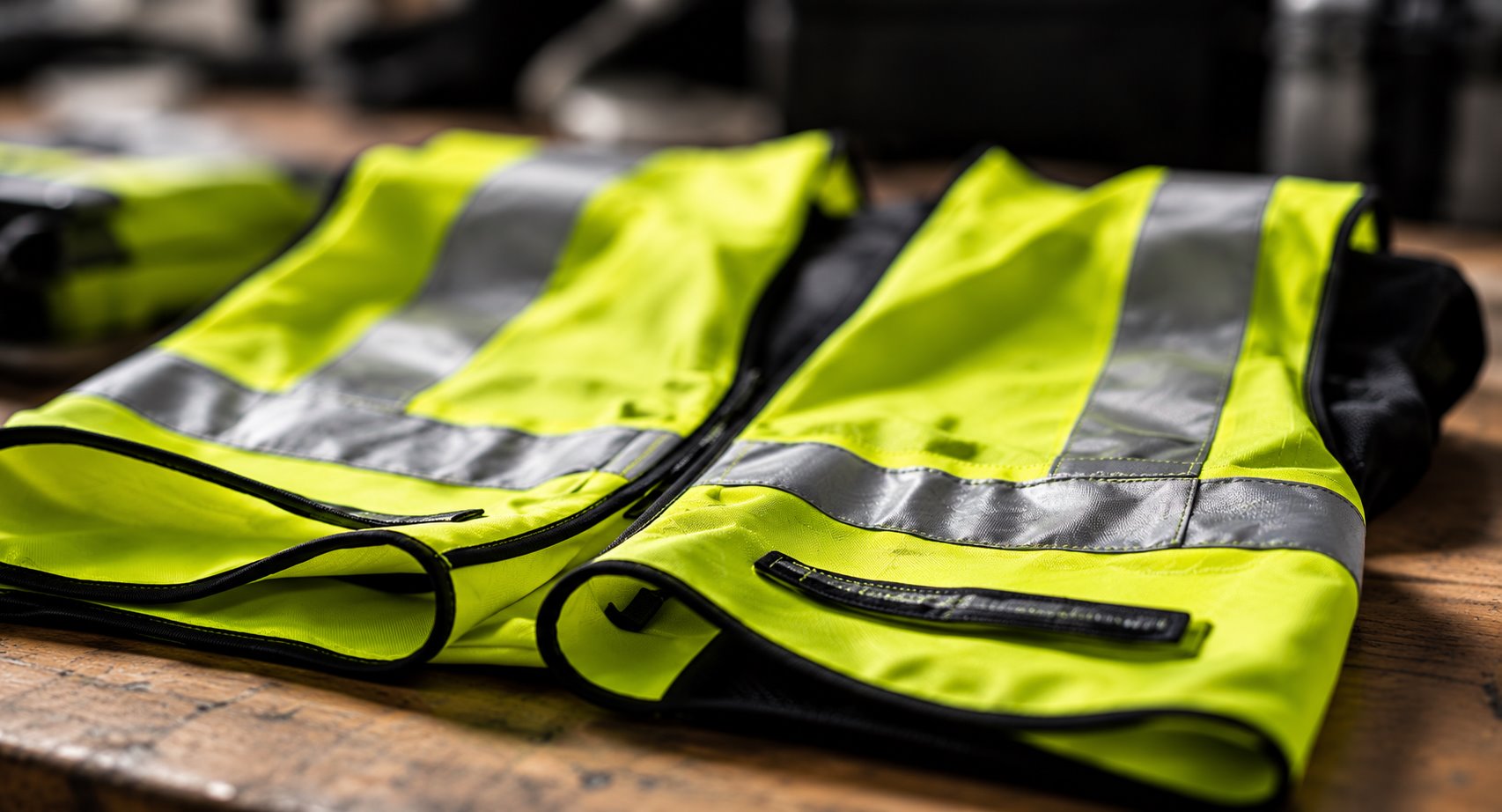 High-visibility vest with silver reflective tape